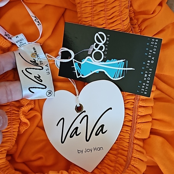 Vava by Joy Han orange off shoulder wide sleeve dress-M - Picture 7 of 10